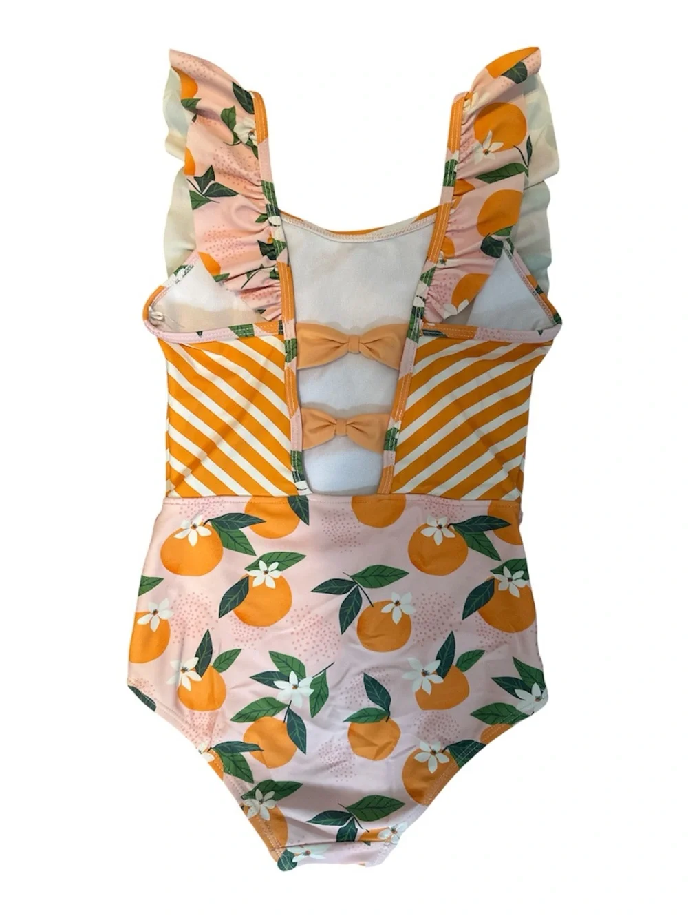Ruffle Butts girls  Orange Stripe & Peach Citrus One-Piece Swimsuit